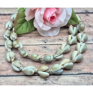 Vintage Large Cowrie Shell Necklace Hawaiian Lei Boho Beach Surfer Jewelry 30"